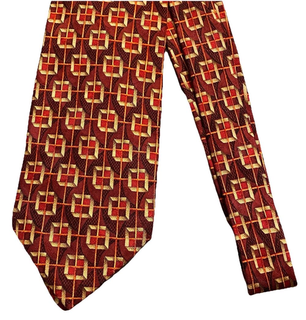 Ermenegildo Zegna Tie Necktie 100% Silk Geometric Art Deco Italy 56.5" L 3.75" W - Picture 3 of 7